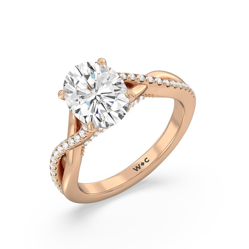 Fine Glamour Ribbon Swirl Engagement Ring with Oval Cut Diamond in 14KT Rose Gold view 3
