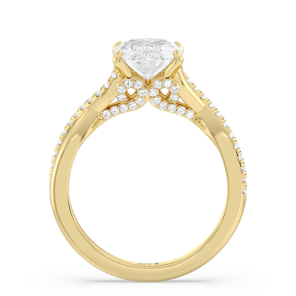 Glamour Ribbon Swirl Engagement Ring with Oval Cut Diamond in 14KT Yellow Gold view 3
