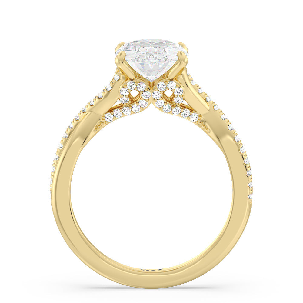 Fine Glamour Ribbon Swirl Engagement Ring with Oval Cut Diamond in 14KT Yellow Gold view 2
