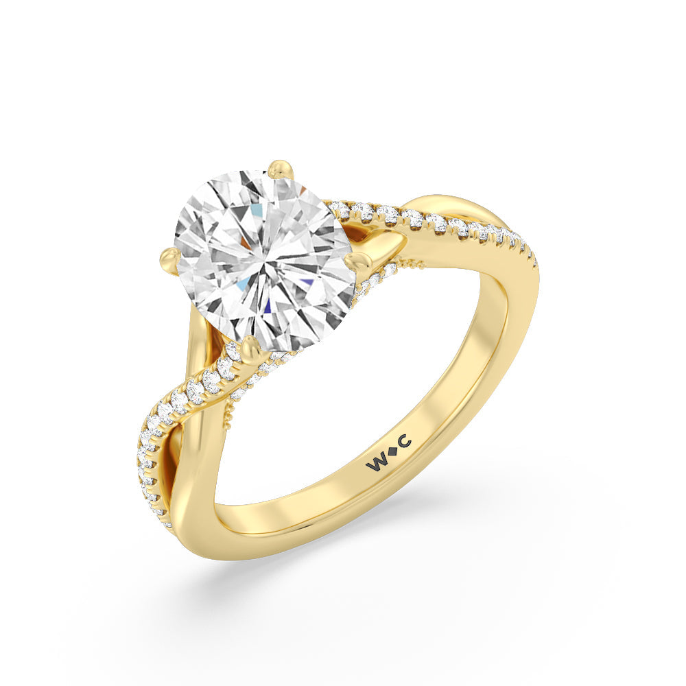 Fine Glamour Ribbon Swirl Engagement Ring with Oval Cut Diamond in 14KT Yellow Gold view 3
