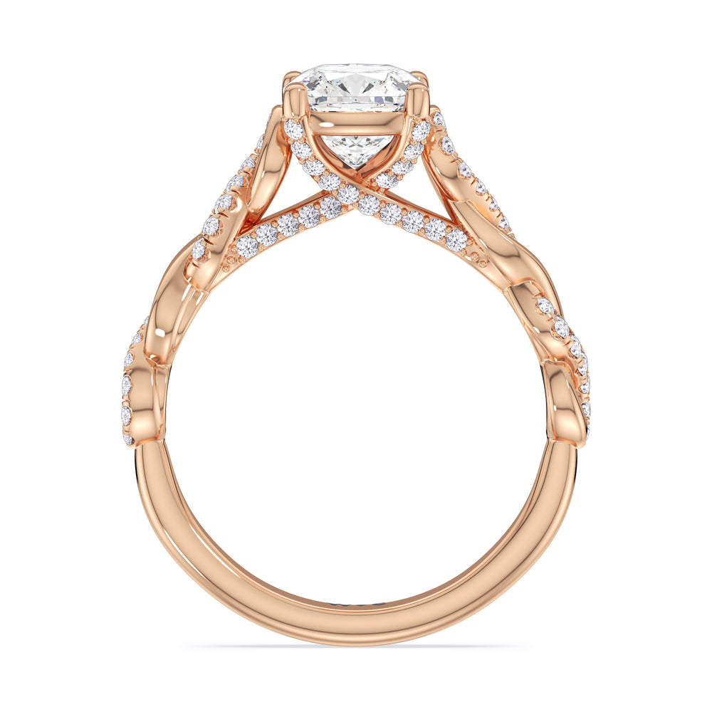 Glamour Twisted Diamond Engagement Ring with Cushion Cut Diamond in 14KT Rose Gold view 2
