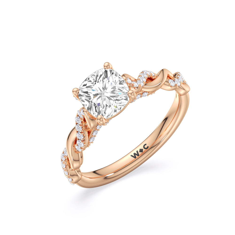Glamour Twisted Diamond Engagement Ring with Cushion Cut Diamond in 14KT Rose Gold view 3
