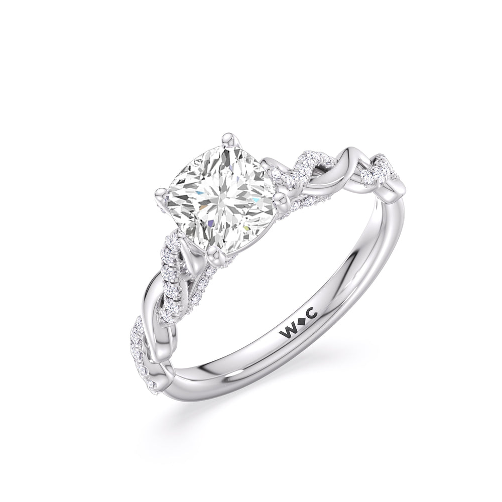 Glamour Twisted Diamond Engagement Ring with Cushion Cut Diamond in 14KT Platinum view 3
