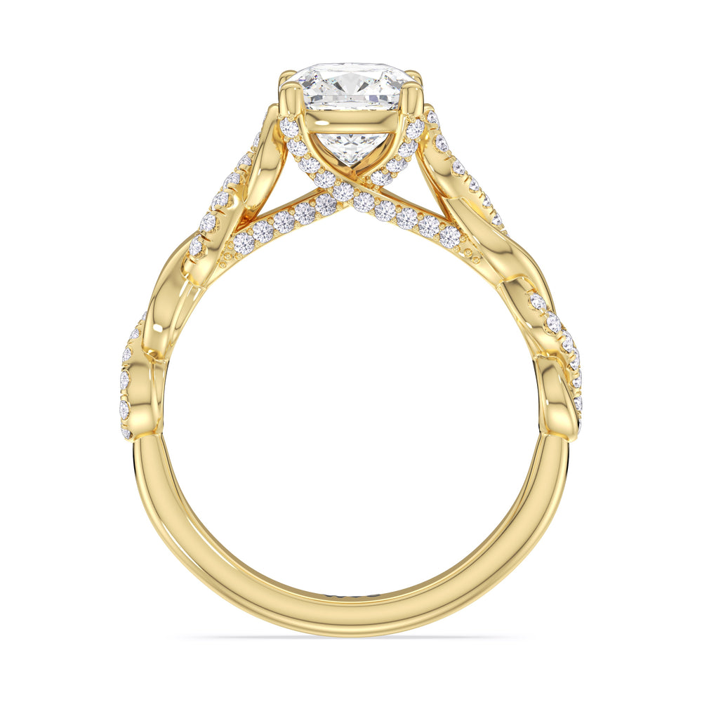 Glamour Twisted Diamond Engagement Ring with Cushion Cut Diamond in 14KT Yellow Gold view 2
