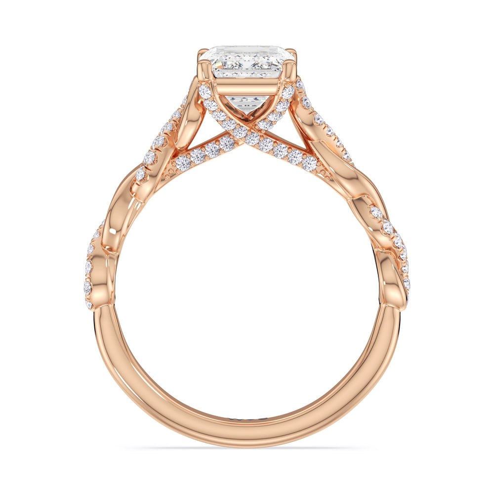 Glamour Twisted Diamond Engagement Ring with Emerald Cut Diamond in 14KT Rose Gold view 2
