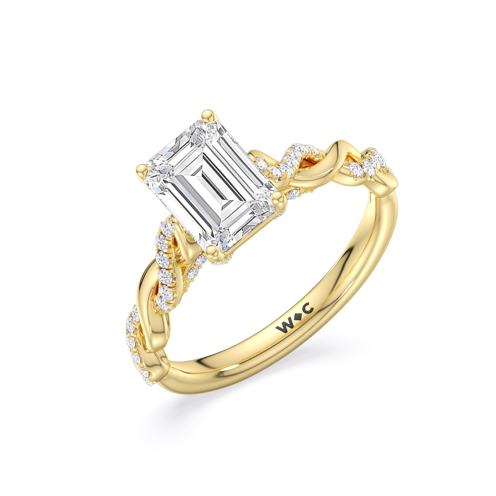 Glamour Twisted Diamond Engagement Ring with Emerald Cut Diamond in 14KT Yellow Gold view 3
