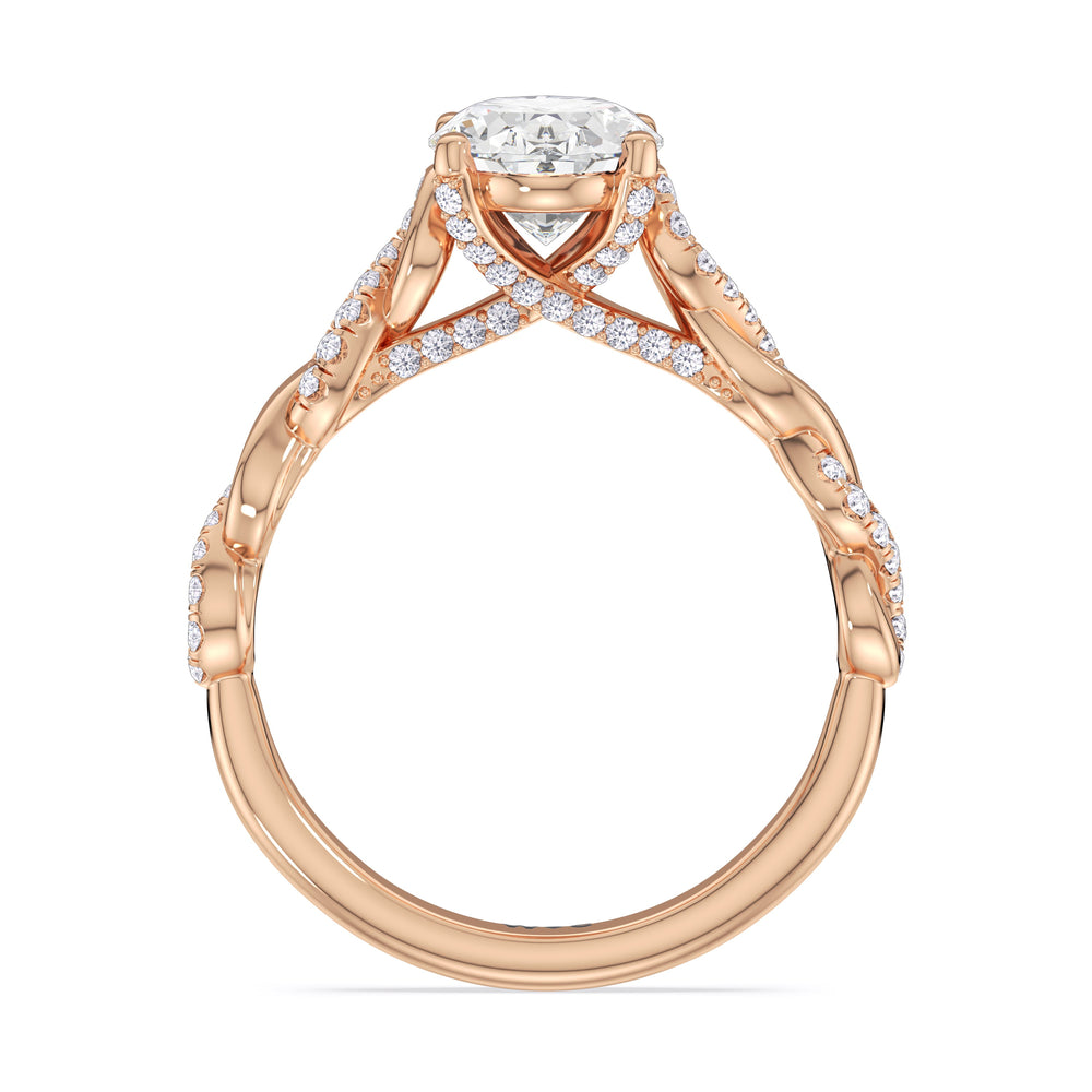 Glamour Twisted Diamond Engagement Ring with Oval Cut Diamond in 14KT Rose Gold view 3
