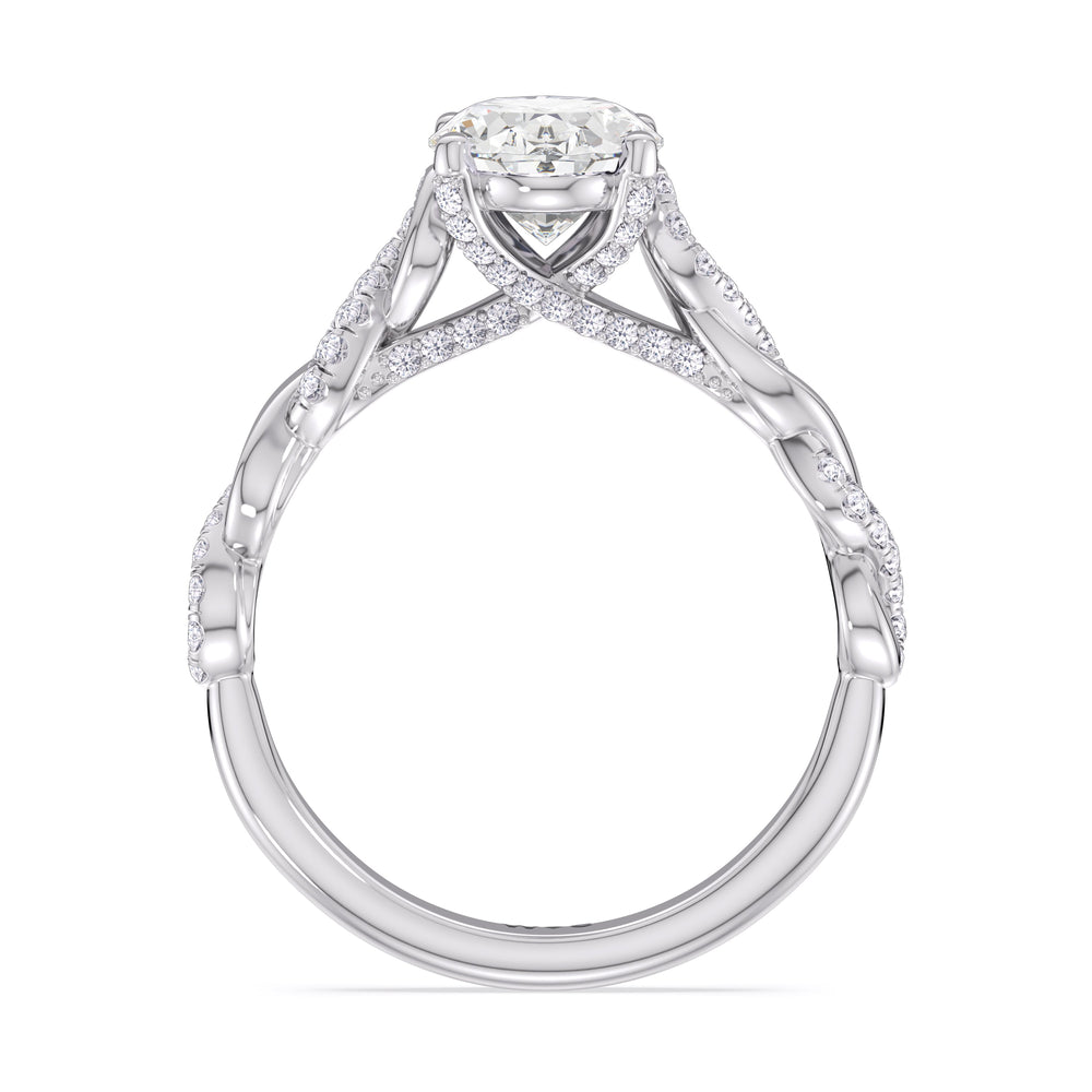 Glamour Twisted Diamond Engagement Ring with Oval Cut Diamond in 14KT Platinum view 3
