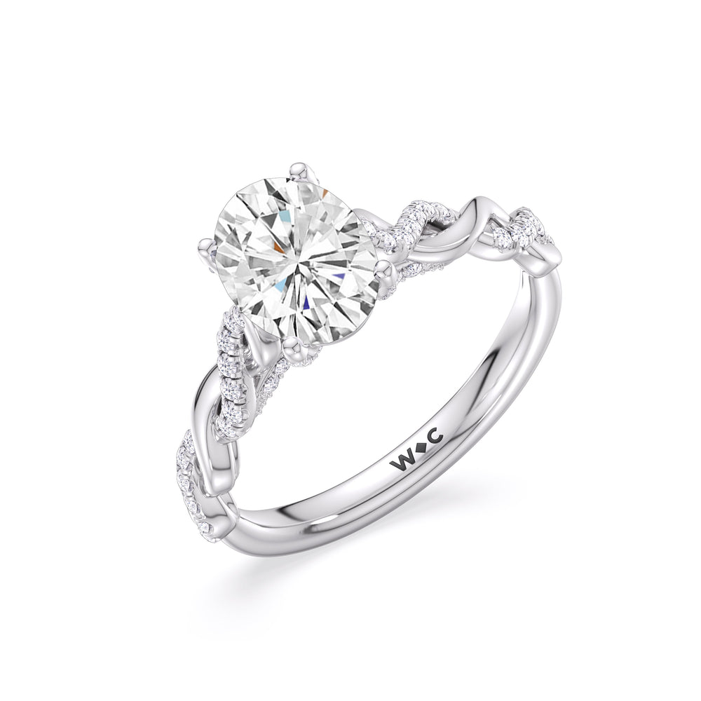 Glamour Twisted Diamond Engagement Ring with Oval Cut Diamond in 14KT Platinum view 4
