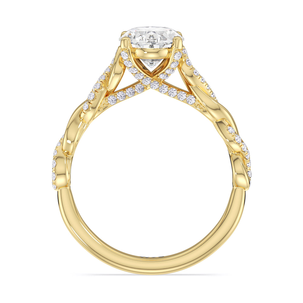 Glamour Twisted Diamond Engagement Ring with Oval Cut Diamond in 14KT Yellow Gold view 3
