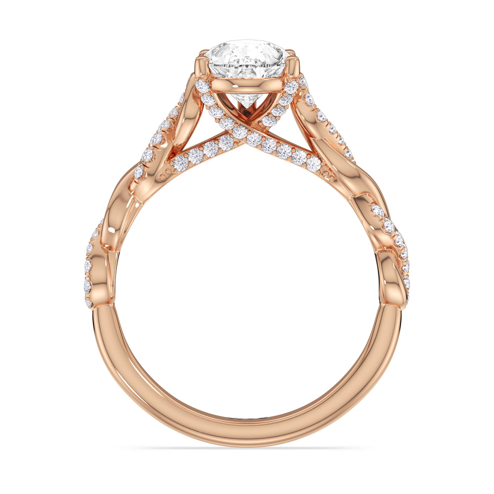 Glamour Twisted Diamond Engagement Ring with Pear Cut Diamond in 14KT Rose Gold view 2
