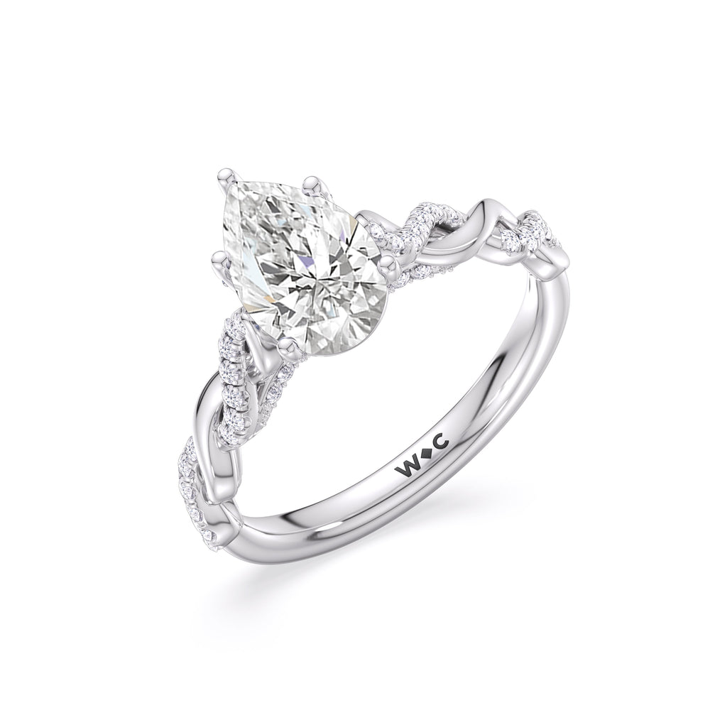Glamour Twisted Diamond Engagement Ring with Pear Cut Diamond in 14KT Platinum view 3
