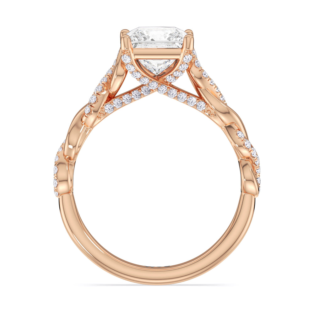 Glamour Twisted Diamond Engagement Ring with Princess Cut Diamond in 14KT Rose Gold view 3
