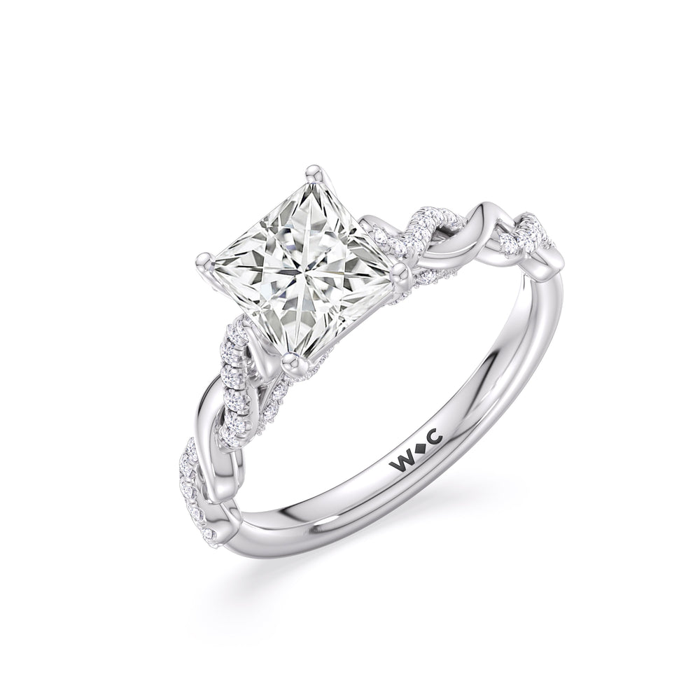 Glamour Twisted Diamond Engagement Ring with Princess Cut Diamond in 14KT Platinum view 4
