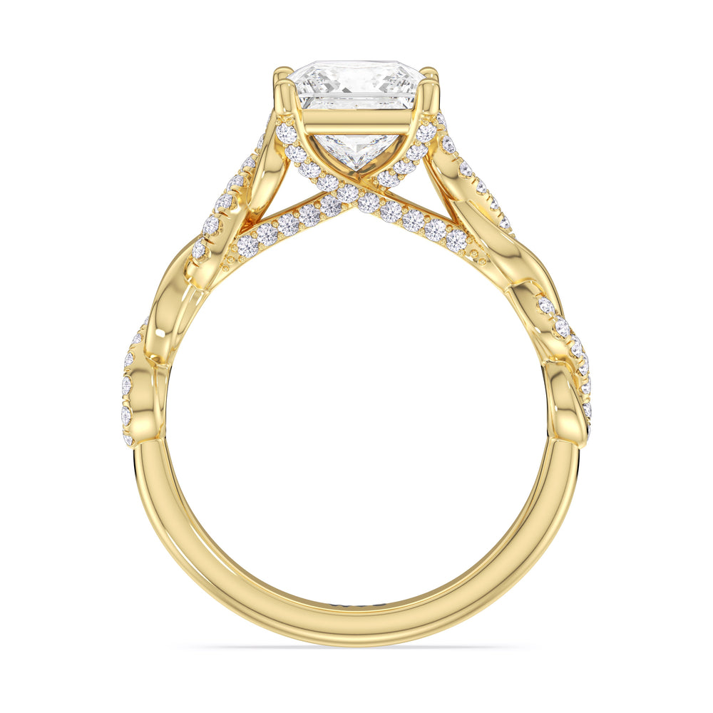 Glamour Twisted Diamond Engagement Ring with Princess Cut Diamond in 14KT Yellow Gold view 3
