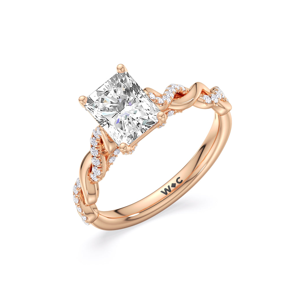Glamour Twisted Diamond Engagement Ring with Radiant Cut Diamond in 14KT Rose Gold view 3
