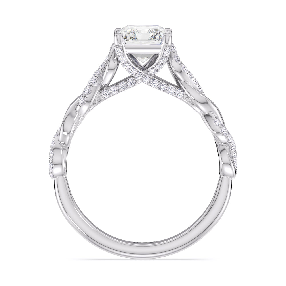 Glamour Twisted Diamond Engagement Ring with Radiant Cut Diamond in 14KT Platinum view 2
