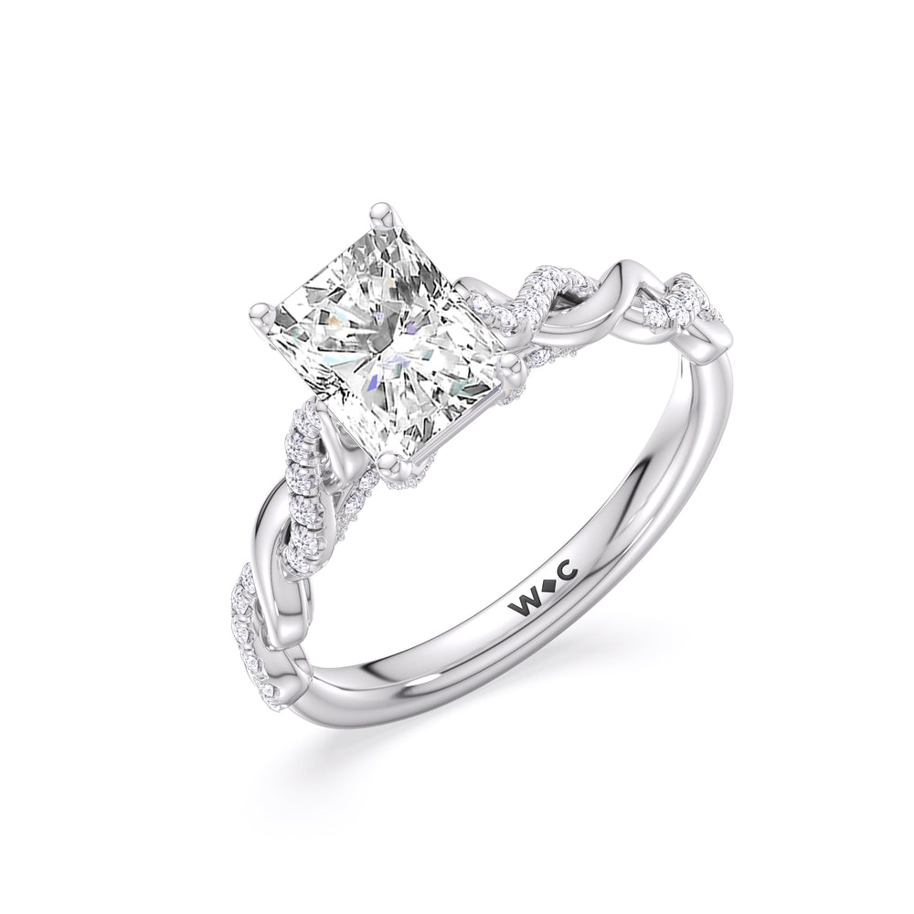 Glamour Twisted Diamond Engagement Ring with Radiant Cut Diamond in 14KT Platinum view 3
