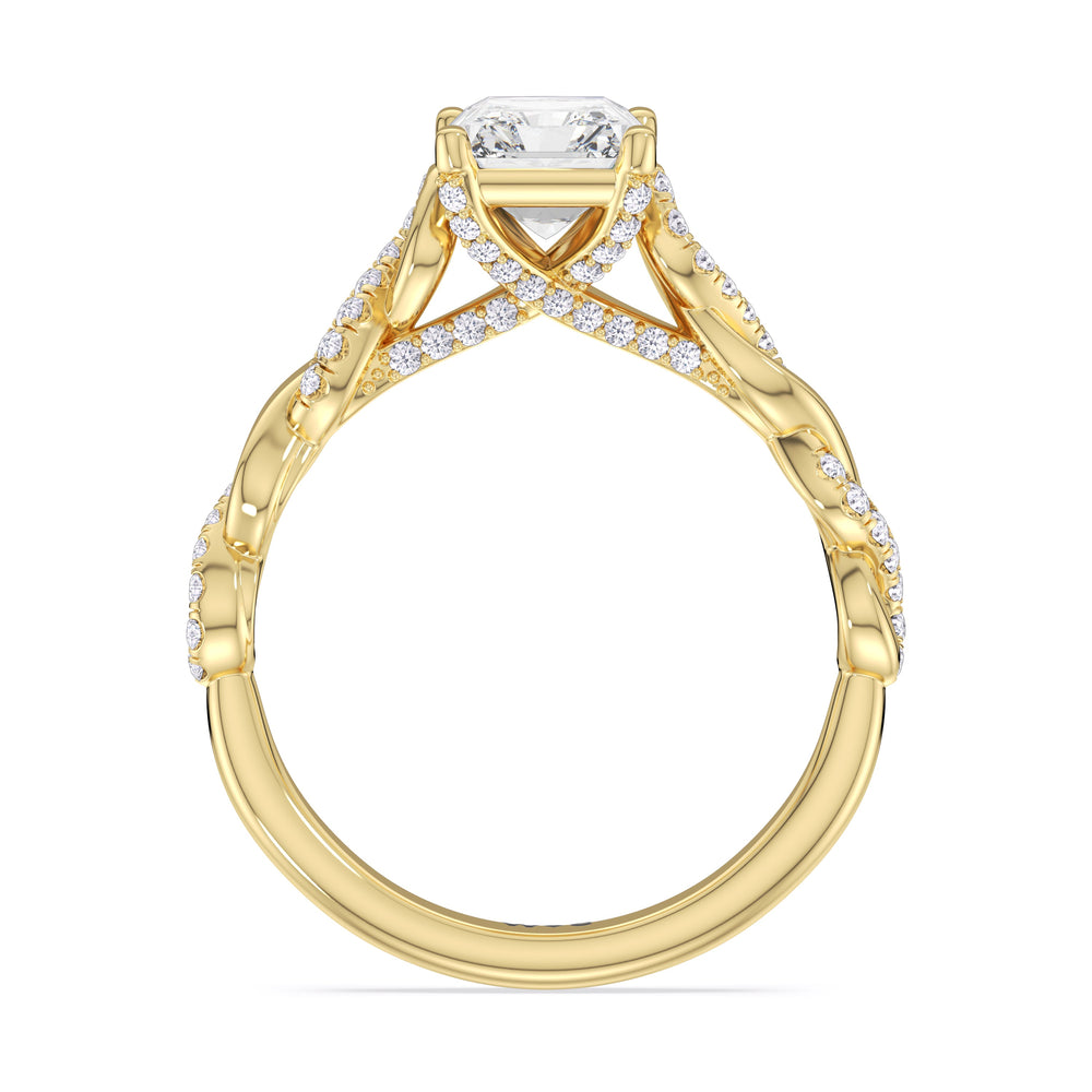 Glamour Twisted Diamond Engagement Ring with Radiant Cut Diamond in 14KT Yellow Gold view 2
