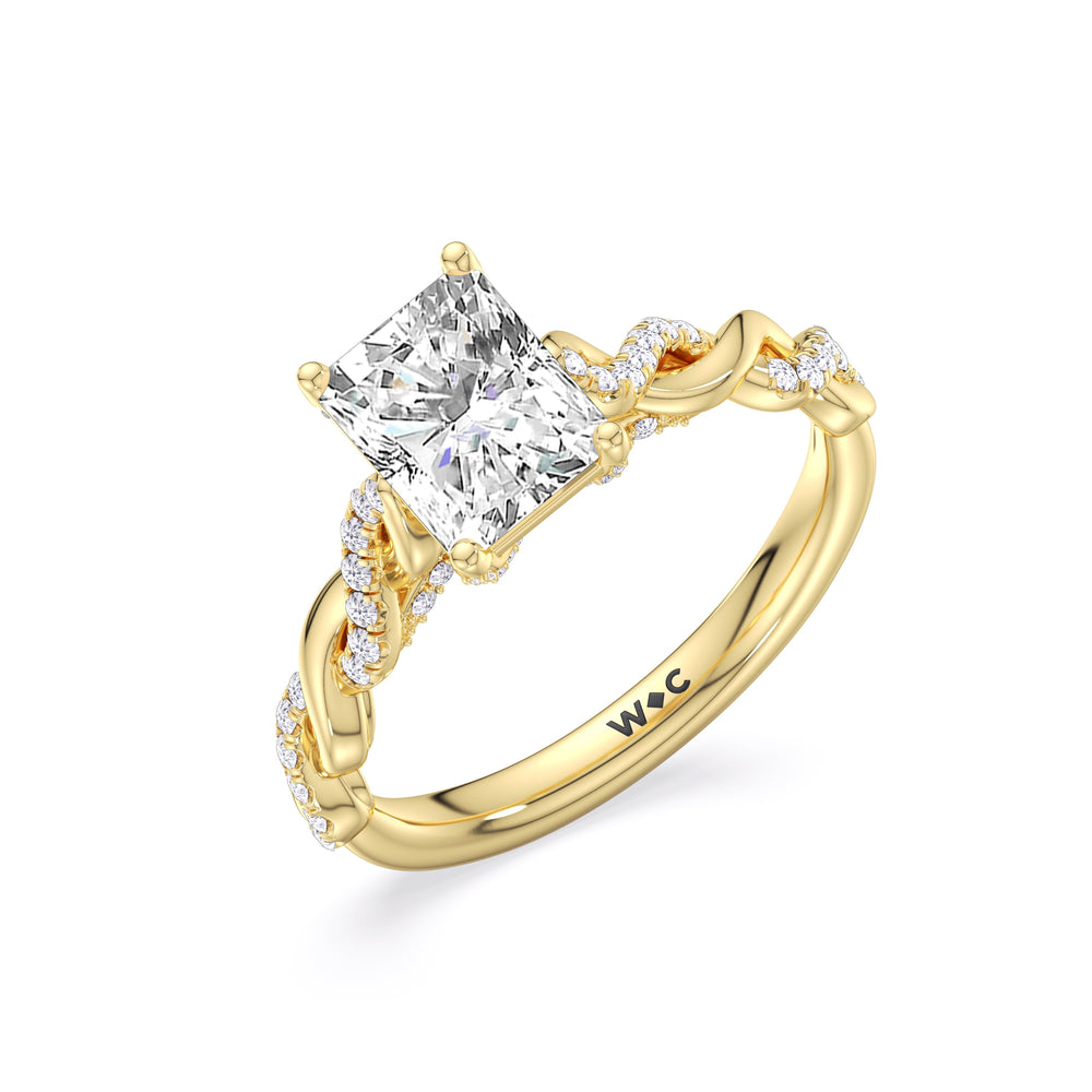 Glamour Twisted Diamond Engagement Ring with Radiant Cut Diamond in 14KT Yellow Gold view 3
