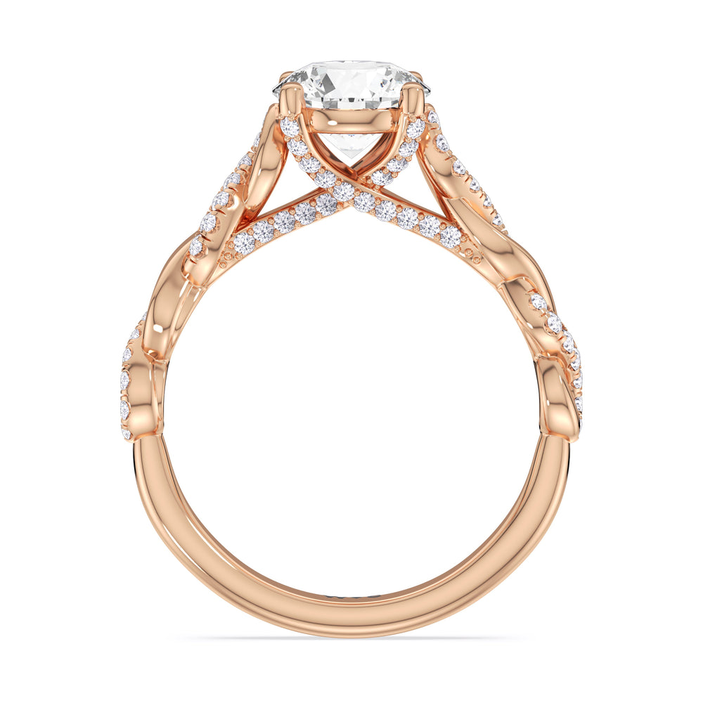 Glamour Twisted Diamond Engagement Ring with Round Cut Diamond in 14KT Rose Gold view 3
