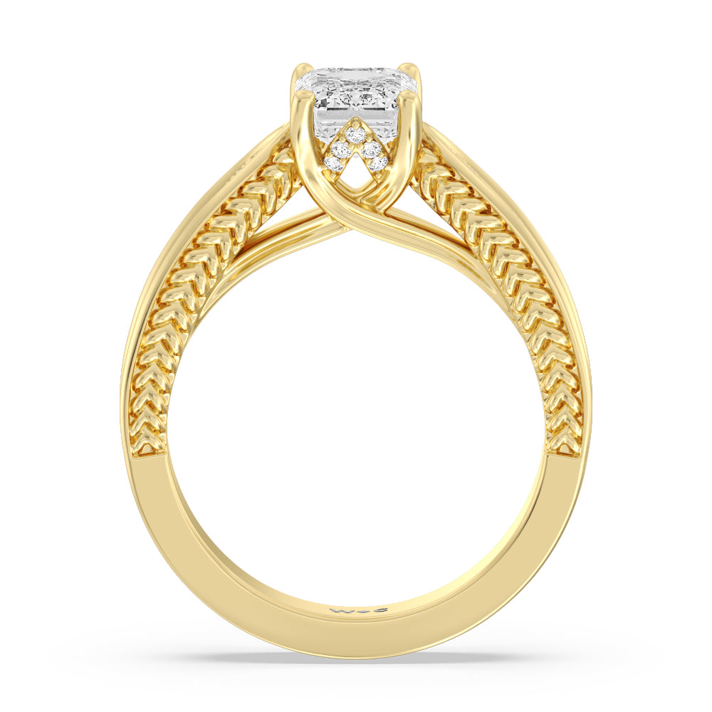 Emerald Cut Vintage Hidden Halo Chevron Engagement Ring with Lab Grown Diamond in 14KT Yellow Gold view 2
