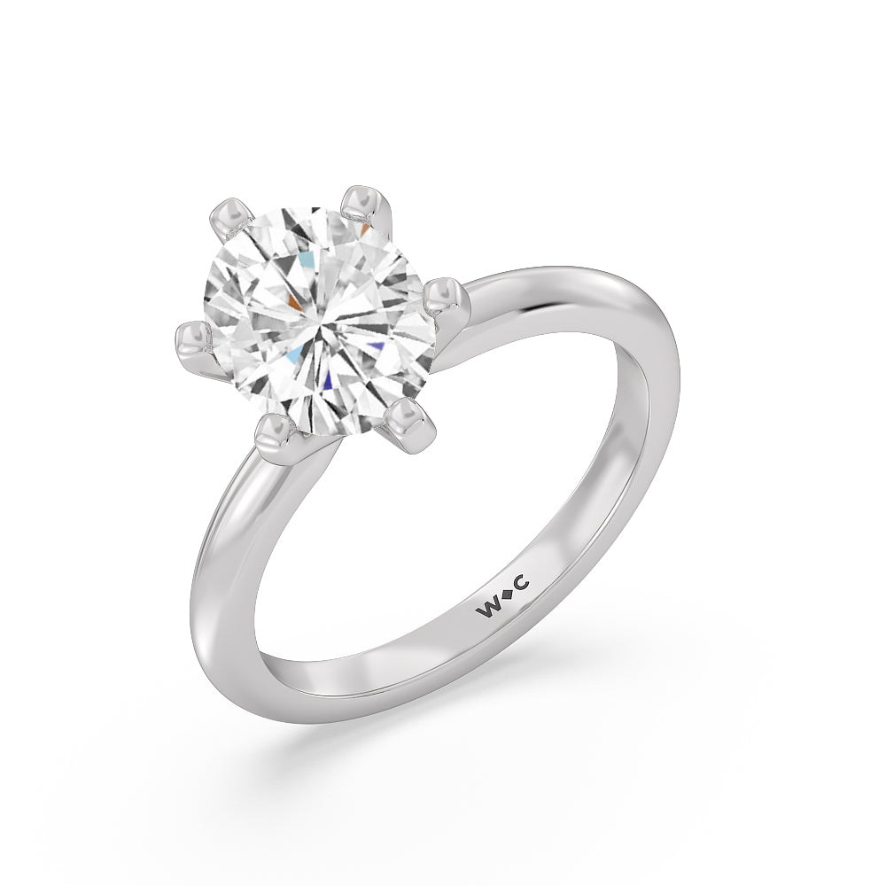 Fine Classic Six Prong Solitaire Diamond Engagement Ring with Oval Cut Diamond in 14KT Platinum view 3
