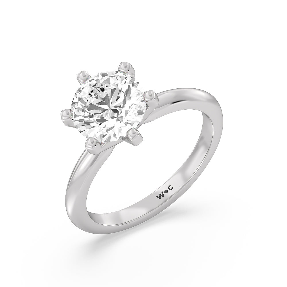 Fine Classic Six Prong Solitaire Diamond Engagement Ring with Round Cut Diamond in 14KT Platinum view 3
