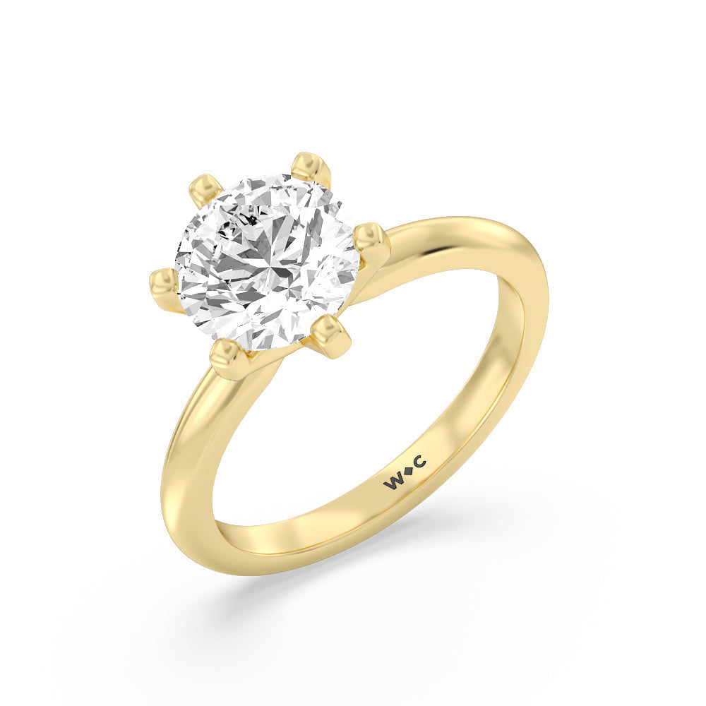 Fine Classic Six Prong Solitaire Diamond Engagement Ring with Round Cut Diamond in 14KT Yellow Gold view 3
