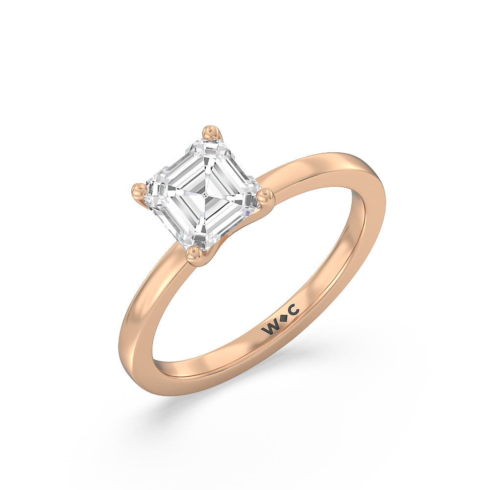Fine Petite Solitaire Diamond Engagement Ring with Asscher Cut Diamond in 14KT Rose Gold view 3
