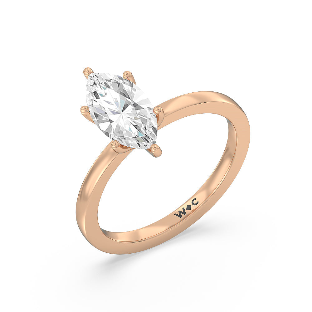 Fine Petite Solitaire Diamond Engagement Ring with Marquise Cut Diamond in 14KT Rose Gold view 3
