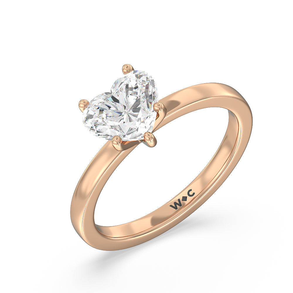 Fine Petite Solitaire Diamond Engagement Ring with Heart Cut Diamond in 14KT Rose Gold view 3

