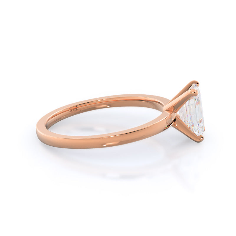 Fine Petite Solitaire Diamond Engagement Ring with Emerald Cut Diamond in 14KT Rose Gold view 3
