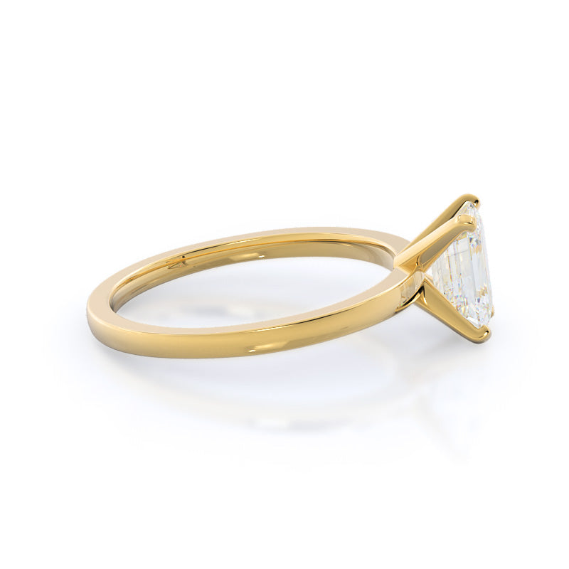Fine Petite Solitaire Diamond Engagement Ring with Emerald Cut Diamond in 14KT Yellow Gold view 3
