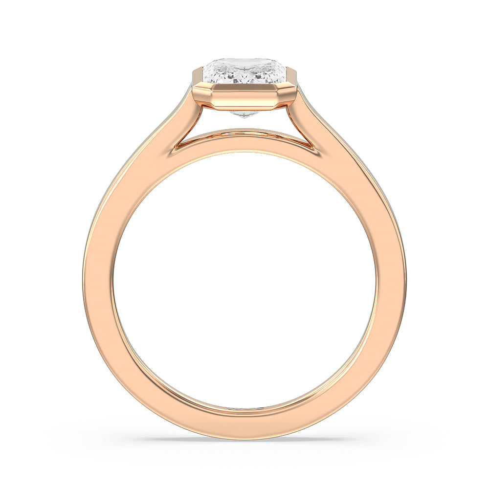 Bezel Solitaire Engagement Ring with Emerald Cut Diamond in 14KT Rose Gold view 2
