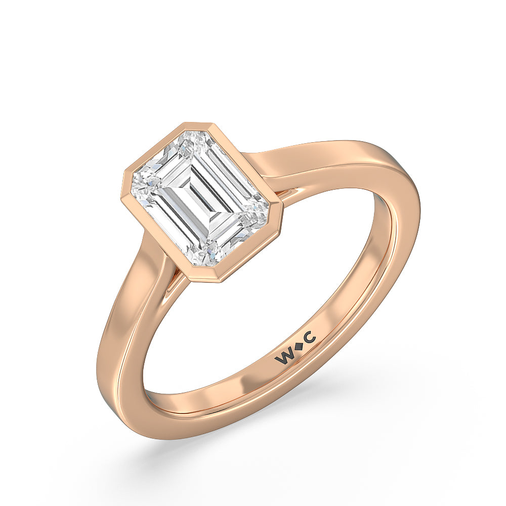 Bezel Solitaire Engagement Ring with Emerald Cut Diamond in 14KT Rose Gold view 3
