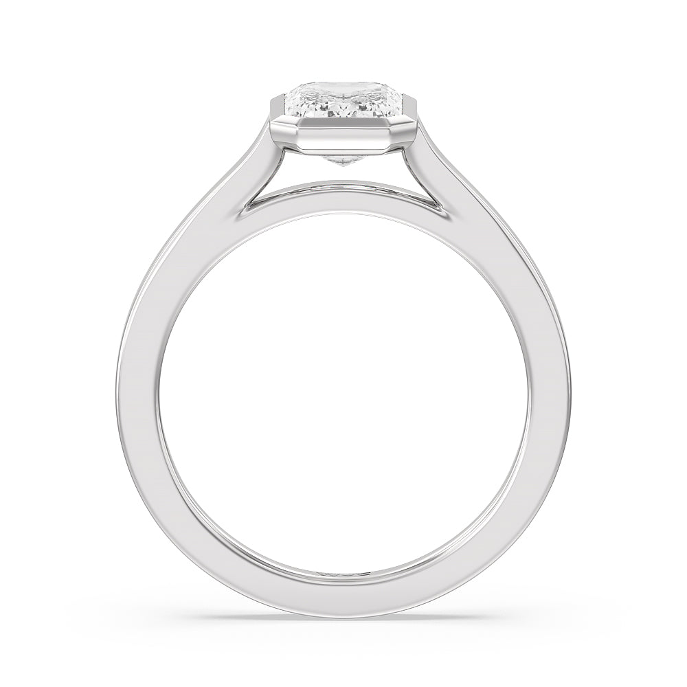 Bezel Solitaire Engagement Ring with Emerald Cut Diamond in 14KT Platinum view 2
