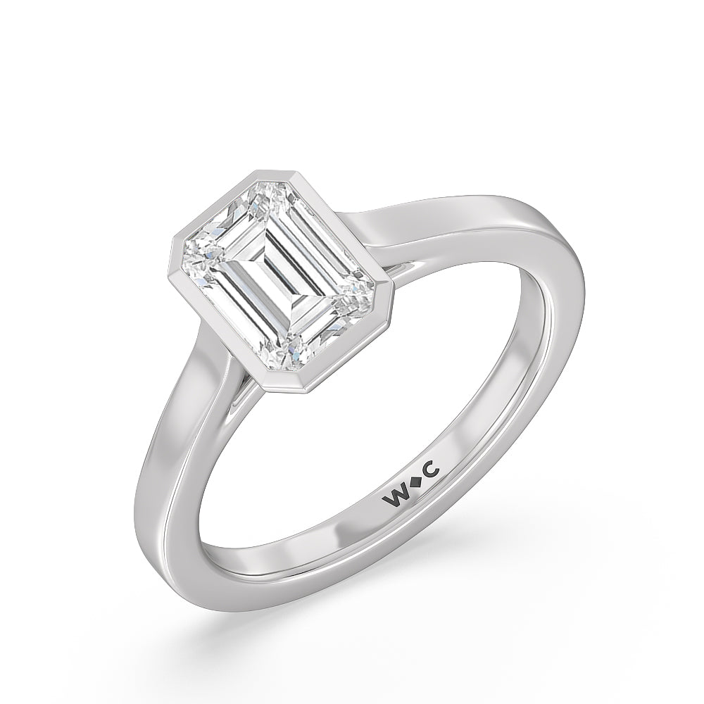Bezel Solitaire Engagement Ring with Emerald Cut Diamond in 14KT Platinum view 3
