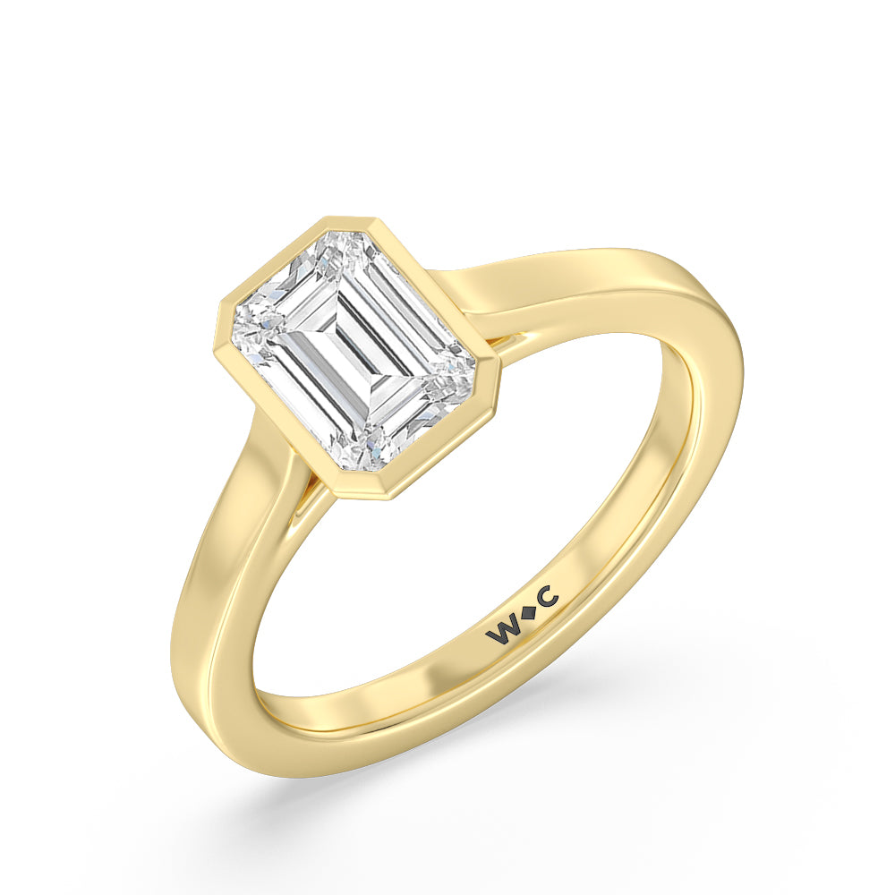 Bezel Solitaire Engagement Ring with Emerald Cut Diamond in 14KT Yellow Gold view 3
