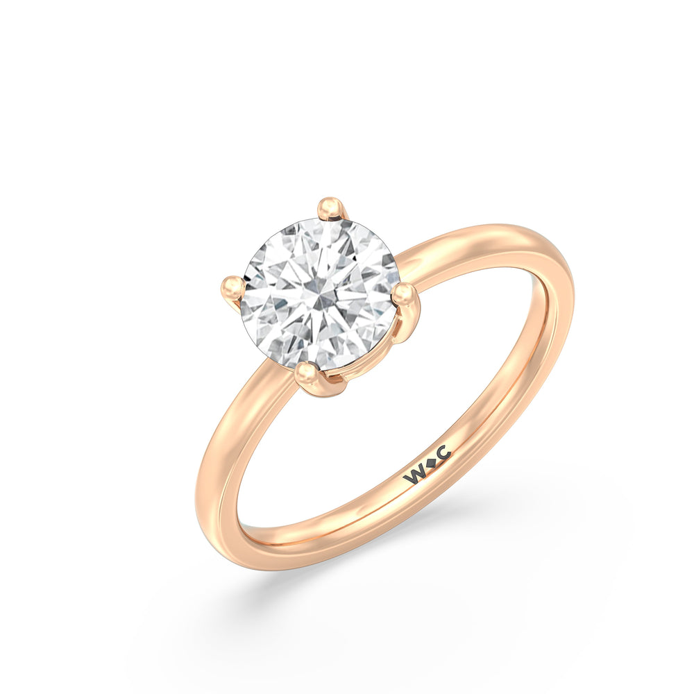 Classic Four Prong East West Engagement Ring with Round Cut Diamond in 14KT Rose Gold view 3
