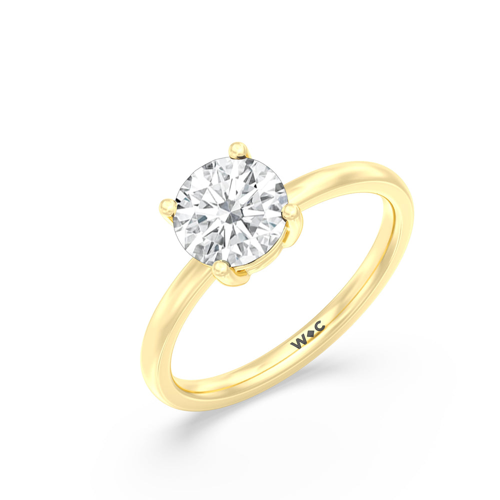 Classic Four Prong East West Engagement Ring with Round Cut Diamond in 14KT Yellow Gold view 3

