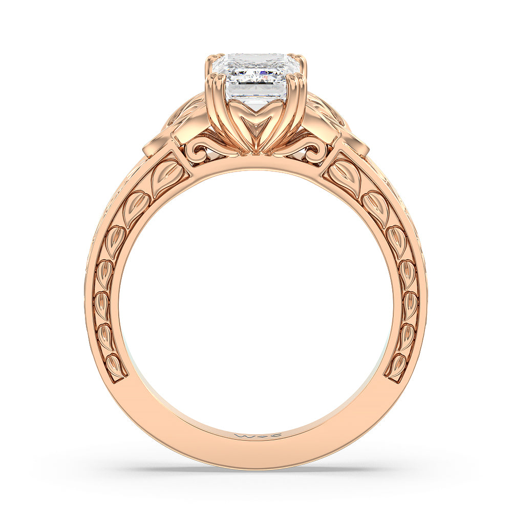 Emerald Cut Vintage Celtic Engraved Engagement Ring (E+ VVS+) with Lab Grown Diamond in 14KT Rose Gold view 3
