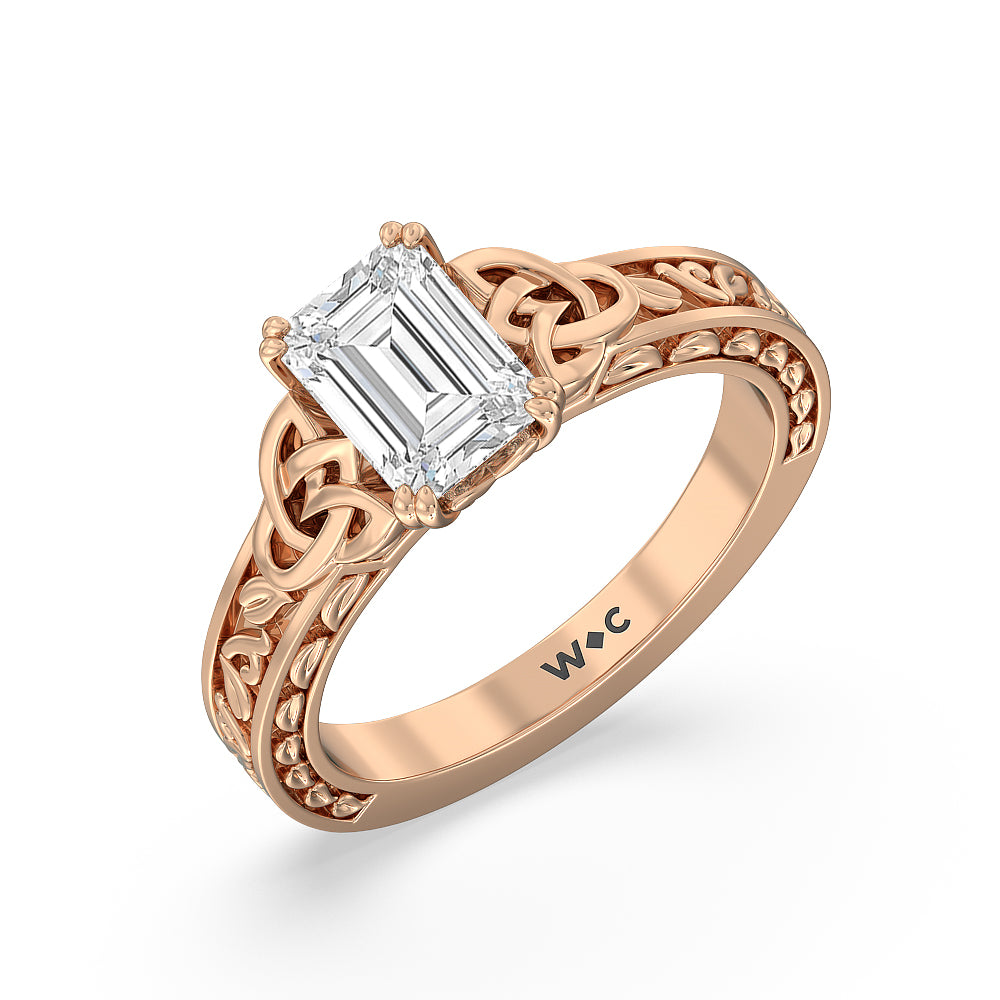 Emerald Cut Vintage Celtic Engraved Engagement Ring (E+ VVS+) with Lab Grown Diamond in 14KT Rose Gold view 4
