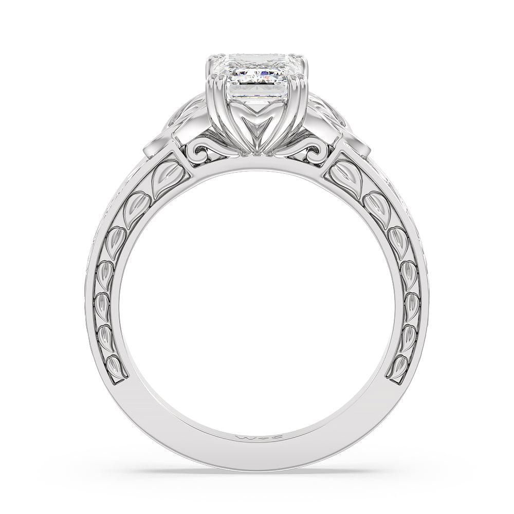 Emerald Cut Vintage Celtic Engraved Engagement Ring (E+ VVS+) with Lab Grown Diamond in 14KT Platinum view 3
