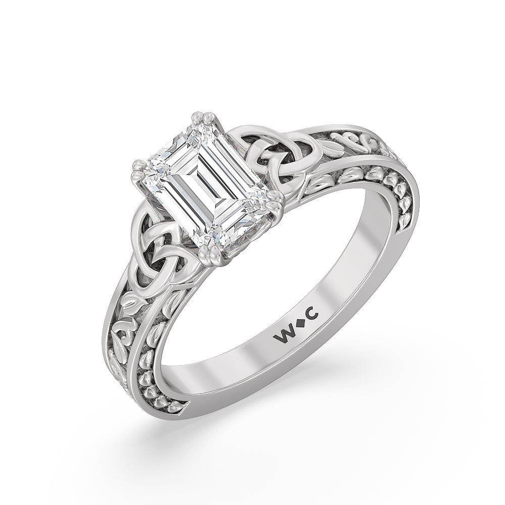 Emerald Cut Vintage Celtic Engraved Engagement Ring (E+ VVS+) with Lab Grown Diamond in 14KT Platinum view 4
