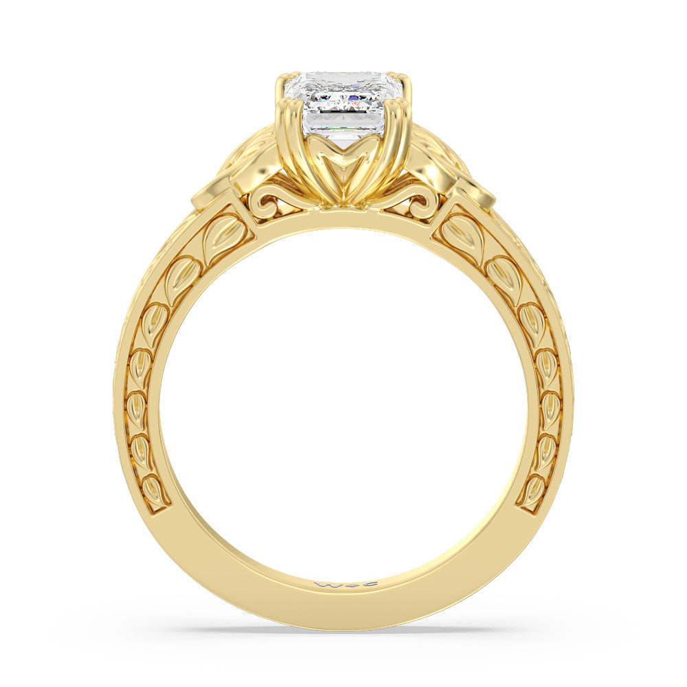 Emerald Cut Vintage Celtic Engraved Engagement Ring (E+ VVS+) with Lab Grown Diamond in 14KT Yellow Gold view 3
