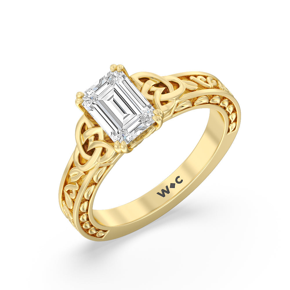 Emerald Cut Vintage Celtic Engraved Engagement Ring (E+ VVS+) with Lab Grown Diamond in 14KT Yellow Gold view 4
