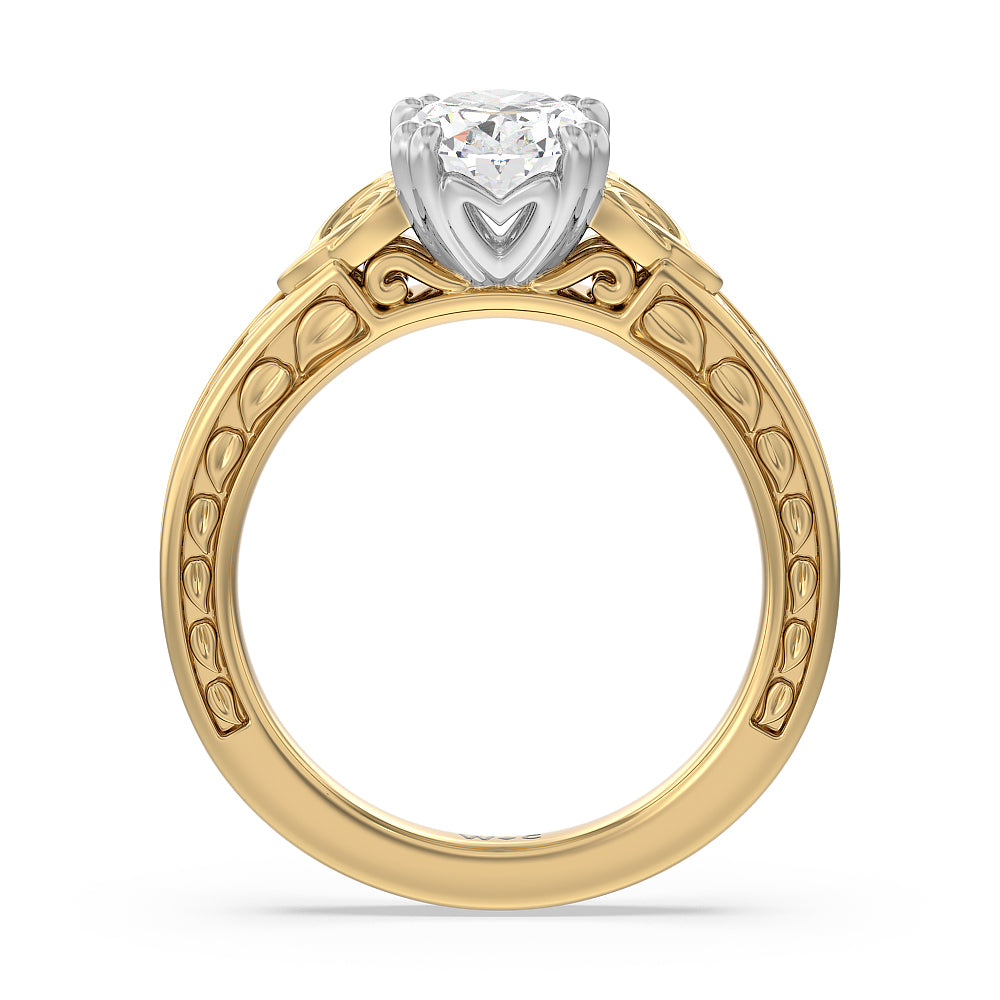 Vintage Celtic Engraved Engagement Ring with Oval Cut Diamond in 14KT White & Yellow Gold view 2
