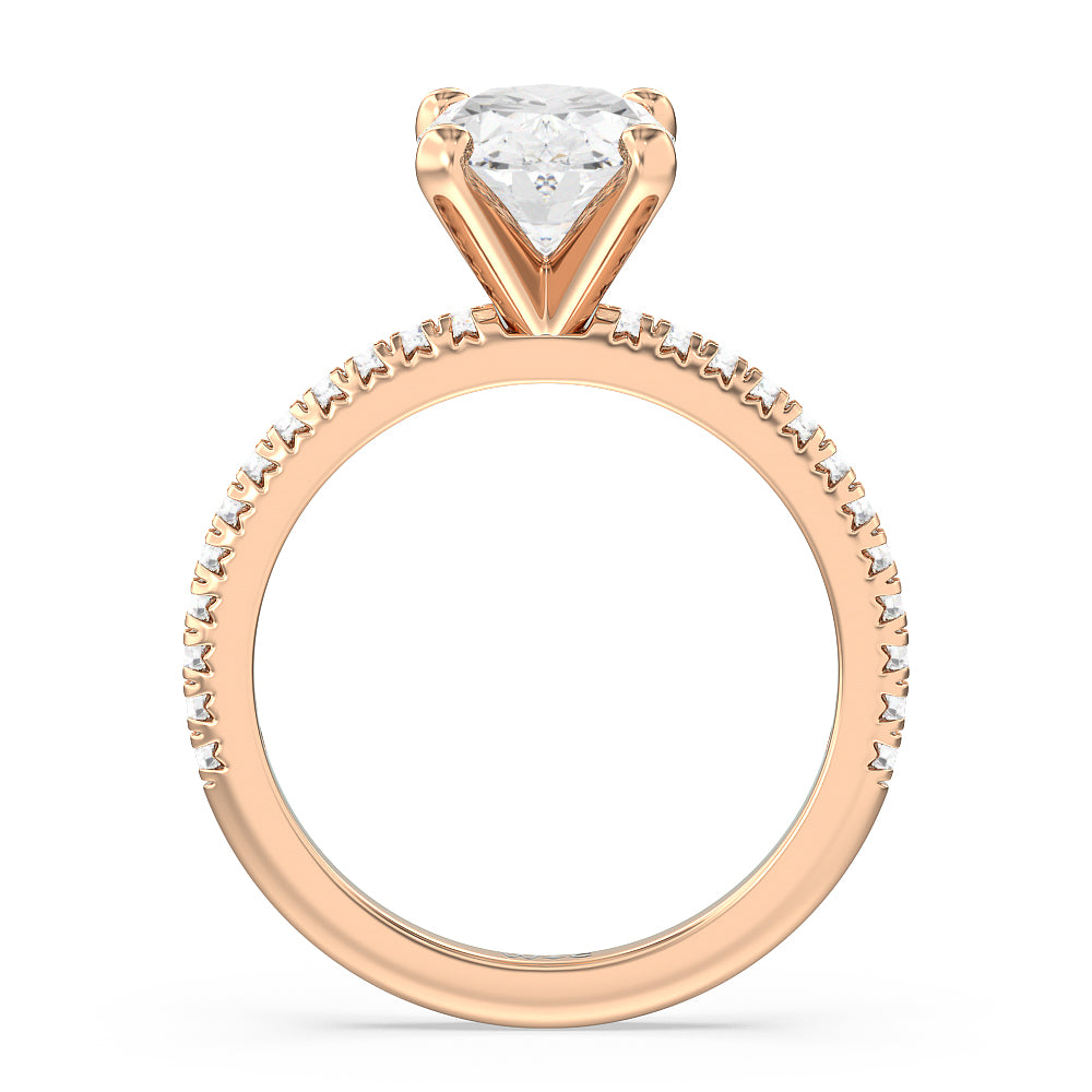 Oval Cut French Cut Pave Lab Diamond Engagement Ring (E+ VVS+) with Lab Grown Diamond in 14KT Rose Gold view 2
