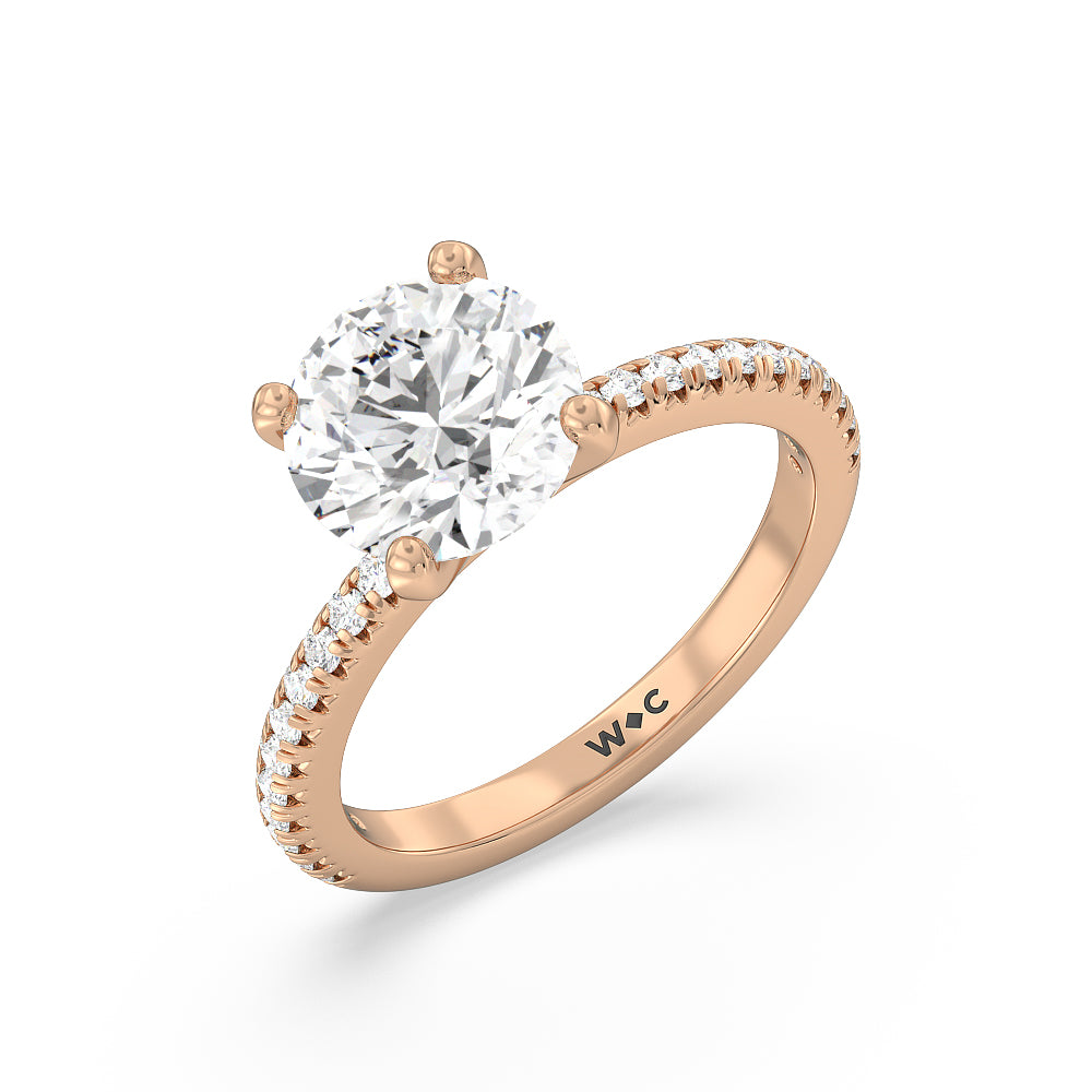 Round Cut French Cut Pave Lab Diamond Engagement Ring with Lab Grown Diamond in 14KT Rose Gold view 3
